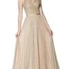 Formal Gowns Cinderella Divine - Shirred V Neck Metallic Knit A-Line Gown CJ269 - 1 Pc Gold In Size 10 Available