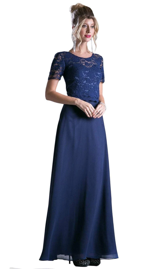 Cinderella Divine - Short Sleeve Lace Bodice Mock Two-Piece Dress 3 Cinderella Divine - Short Sleeve Lace Bodice Mock Two-Piece Dress