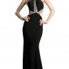 Cinderella Divine - Sleeveless Bedazzled Halter Neck Sheath Dress