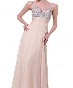 Cinderella Divine - Sleeveless Bedazzled Plunging V-neck A-line Dress Formal Gowns