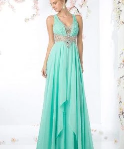 Cinderella Divine - Sleeveless Embellished Ruched A-line Dress