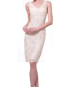 Cocktail Dresses Cinderella Divine - Sleeveless Embellished V-neck Sheath Dress