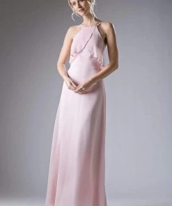 Formal Gowns Cinderella Divine - Sleeveless Flounce Halter Neck Sheath Dress