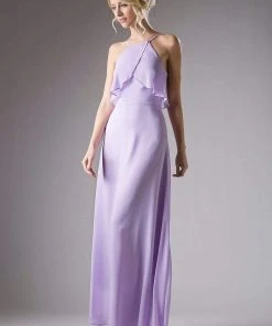 Formal Gowns Cinderella Divine - Sleeveless Flounce Halter Neck Sheath Dress