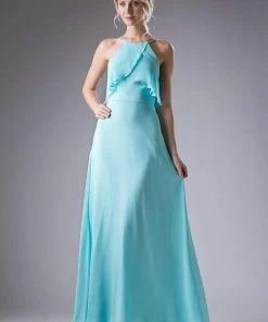 Formal Gowns Cinderella Divine - Sleeveless Flounce Halter Neck Sheath Dress