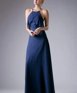 Formal Gowns Cinderella Divine - Sleeveless Flounce Halter Neck Sheath Dress