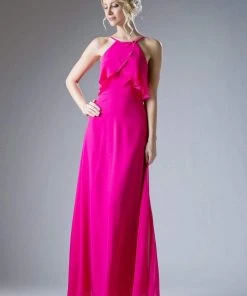 Formal Gowns Cinderella Divine - Sleeveless Flounce Halter Neck Sheath Dress