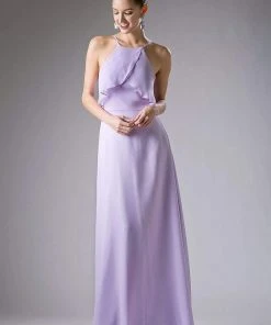 Formal Gowns Cinderella Divine - Sleeveless Flounce Halter Neck Sheath Dress