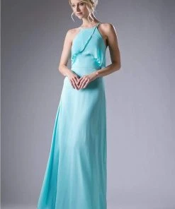 Formal Gowns Cinderella Divine - Sleeveless Flounce Halter Neck Sheath Dress