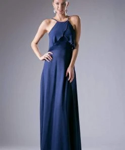 Formal Gowns Cinderella Divine - Sleeveless Flounce Halter Neck Sheath Dress