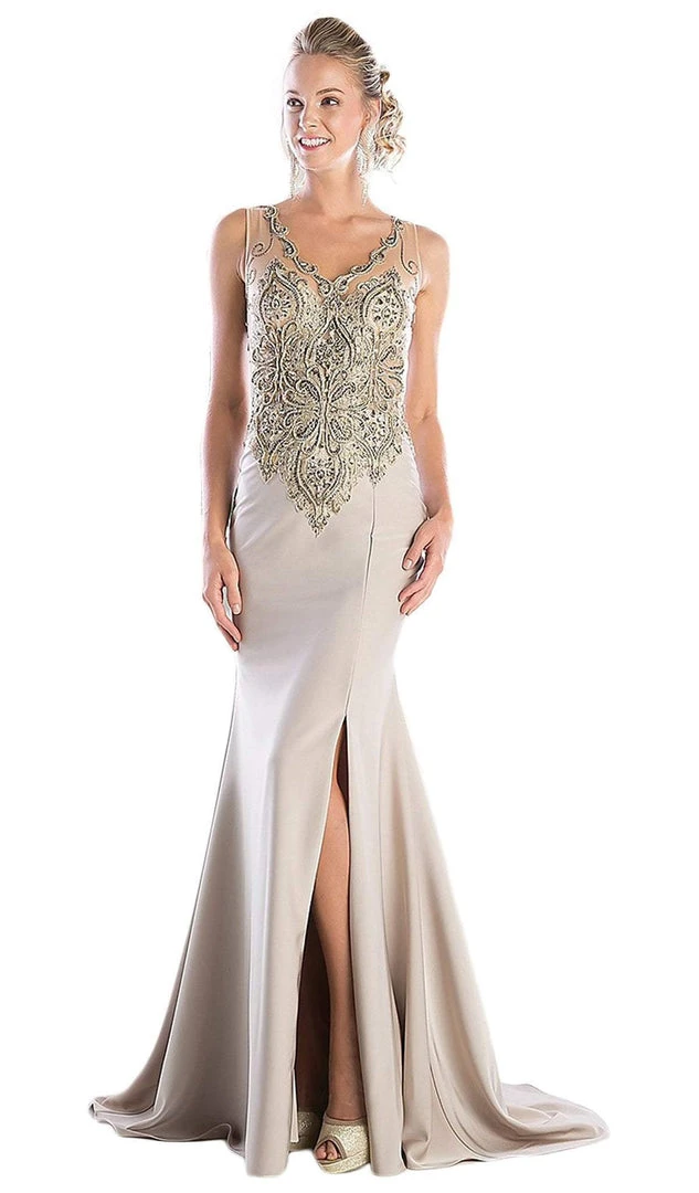Formal Gowns Cinderella Divine - Sleeveless Gilded V-neck Trumpet Dress 3 Formal Gowns Cinderella Divine - Sleeveless Gilded V-neck Trumpet Dress