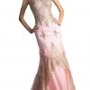 Cinderella Divine - Sleeveless Gilt Lace Appliqued Mermaid Gown Formal Gowns
