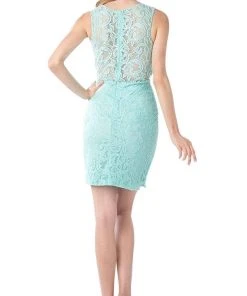 Cinderella Divine - Sleeveless Illusion Jewel Lace Sheath Fitted Cocktail Dress