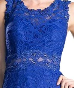 Cinderella Divine - Sleeveless Illusion Jewel Lace Sheath Fitted Cocktail Dress