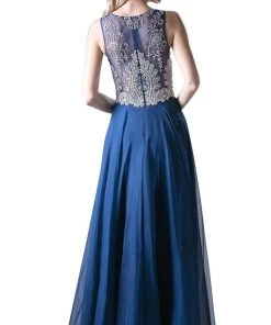 Formal Gowns Cinderella Divine - Sleeveless Illusion Metallic Appliqued A-Line Gown 28 Formal Gowns Cinderella Divine - Sleeveless Illusion Metallic Appliqued A-Line Gown