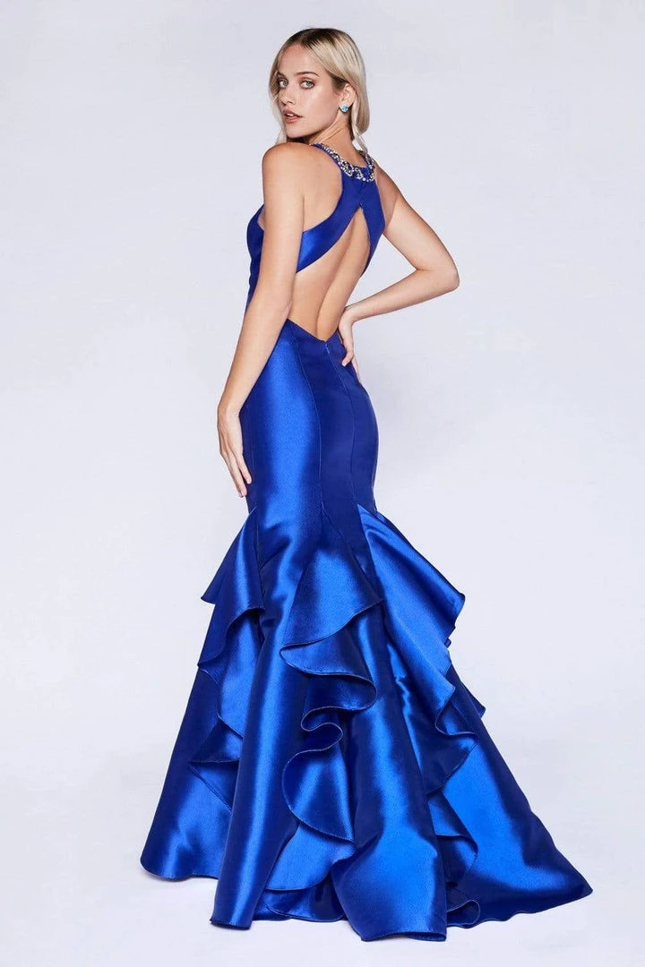 Formal Gowns Cinderella Divine - Sleeveless Jeweled Halter Ruffled Mermaid Dress 4 Formal Gowns Cinderella Divine - Sleeveless Jeweled Halter Ruffled Mermaid Dress