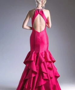 Formal Gowns Cinderella Divine - Sleeveless Jeweled Halter Ruffled Mermaid Dress 15 Formal Gowns Cinderella Divine - Sleeveless Jeweled Halter Ruffled Mermaid Dress