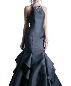 Formal Gowns Cinderella Divine - Sleeveless Jeweled Halter Ruffled Mermaid Dress 11 Formal Gowns Cinderella Divine - Sleeveless Jeweled Halter Ruffled Mermaid Dress