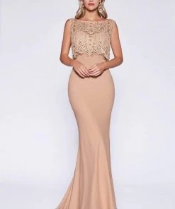 Formal Gowns Cinderella Divine - SL767 Sleeveless Lace Popover Fitted Evening Gown