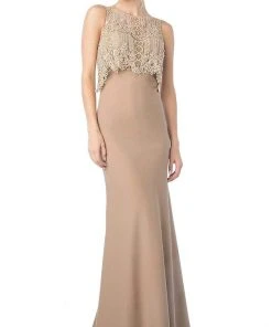 Formal Gowns Cinderella Divine - SL767 Sleeveless Lace Popover Fitted Evening Gown