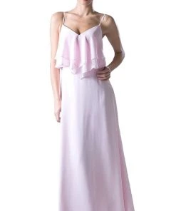 Cinderella Divine - Sleeveless Ruffled Bodice Chiffon A-Line Long Formal Dress Formal Gowns