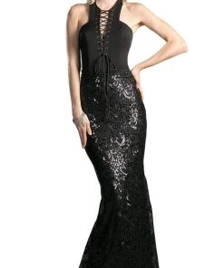Cinderella Divine - Sleeveless Sequined Sheath Evening Gown Formal Gowns
