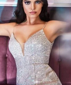 Cinderella Divine - Spaghetti Strap Embellished Dress CH199 - 1 Pc Opal Champagne In Size L Available Formal Gowns 7 Cinderella Divine - Spaghetti Strap Embellished Dress CH199 - 1 Pc Opal Champagne In Size L Available Formal Gowns