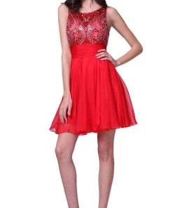 Cinderella Divine - Stone Embellished Bateau Neck Cocktail Dress