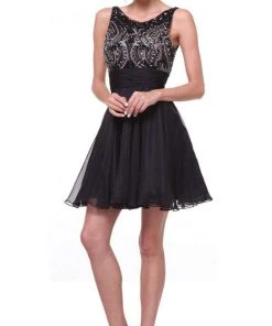 Cinderella Divine - Stone Embellished Bateau Neck Cocktail Dress