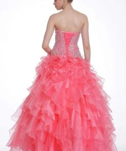 Formal Gowns Cinderella Divine - Strapless Beaded Ruffled Evening Gown