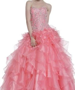 Formal Gowns Cinderella Divine - Strapless Beaded Ruffled Evening Gown