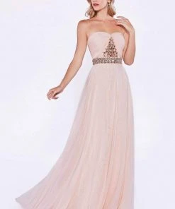 Formal Gowns Cinderella Divine - Strapless Bejeweled Chiffon A-line Gown