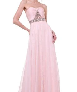 Formal Gowns Cinderella Divine - Strapless Bejeweled Chiffon A-line Gown