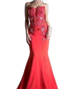 Formal Gowns Cinderella Divine - 8964 Strapless Embellished Mermaid Evening Gown