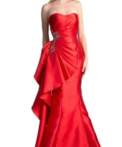 Cinderella Divine - Strapless Side Embellished Mermaid Evening Gown Formal Gowns