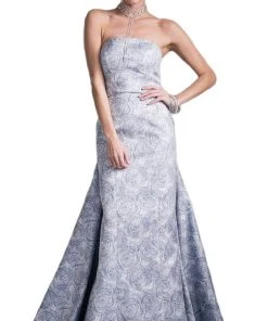 Formal Gowns Cinderella Divine - Strapless Straight Neck Floral Print Evening Gown