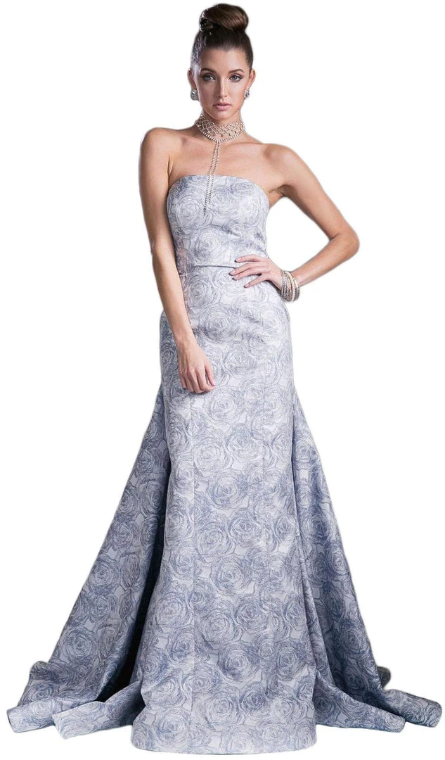 Formal Gowns Cinderella Divine - Strapless Straight Neck Floral Print Evening Gown 3 Formal Gowns Cinderella Divine - Strapless Straight Neck Floral Print Evening Gown