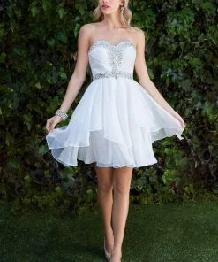 Cinderella Divine - Strapless Sweetheart Tiered Hem A-Line Cocktail Dress Cocktail Dresses