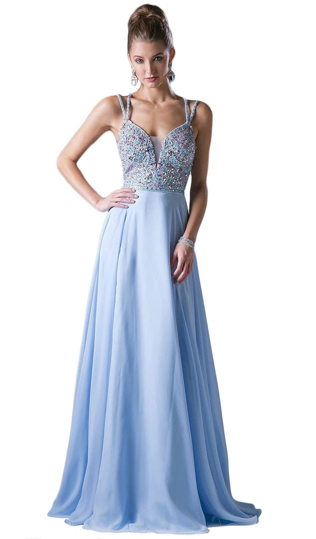 Formal Gowns Cinderella Divine - Strappy Beaded Plunging Chiffon Evening Dress 3 Formal Gowns Cinderella Divine - Strappy Beaded Plunging Chiffon Evening Dress