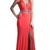 Formal Gowns Cinderella Divine - Strappy Plunging V-Neck Slit Evening Dress
