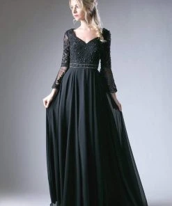 Formal Gowns Cinderella Divine - Sweetheart Long Bell Sleeves Lace Evening Gown CR773 - 1 Pc Dusty Rose In Sizes 12 Available