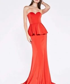 Cinderella Divine - Sweetheart Peplum Trumpet Dress P102 - 1 Pc Red In Size 6 Available