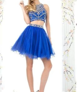 Cinderella Divine - Two-Piece Crystal Ornate Illusion A-Line Dress Cocktail Dresses 21 Cinderella Divine - Two-Piece Crystal Ornate Illusion A-Line Dress Cocktail Dresses