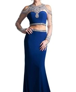 Cinderella Divine - Two Piece Rhinestone Embellished Long Sleeves Gown Formal Gowns