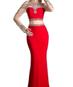 Cinderella Divine - Two Piece Rhinestone Embellished Long Sleeves Gown Formal Gowns 12 Cinderella Divine - Two Piece Rhinestone Embellished Long Sleeves Gown Formal Gowns