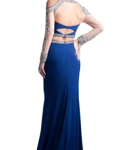 Cinderella Divine - Two Piece Rhinestone Embellished Long Sleeves Gown Formal Gowns 10 Cinderella Divine - Two Piece Rhinestone Embellished Long Sleeves Gown Formal Gowns