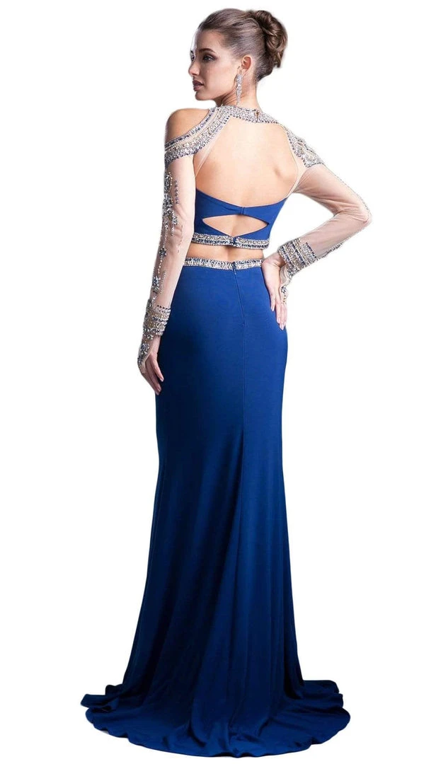 Cinderella Divine - Two Piece Rhinestone Embellished Long Sleeves Gown Formal Gowns 5 Cinderella Divine - Two Piece Rhinestone Embellished Long Sleeves Gown Formal Gowns