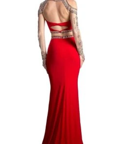 Cinderella Divine - Two Piece Rhinestone Embellished Long Sleeves Gown Formal Gowns 13 Cinderella Divine - Two Piece Rhinestone Embellished Long Sleeves Gown Formal Gowns