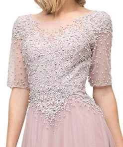 Cinderella Divine - U101 Beaded Lace Bateau A-line Dress With Train Formal Gowns