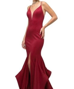 Cinderella Divine - UE006 Fitted V-Neck Stretch Knit Mermaid Gown